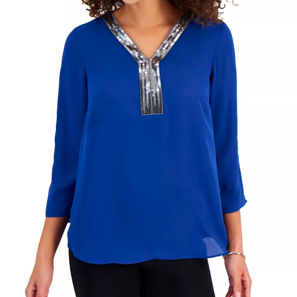 JM COLLECTION Women's Sequin-Trim 3/4-Sleeve Tunic